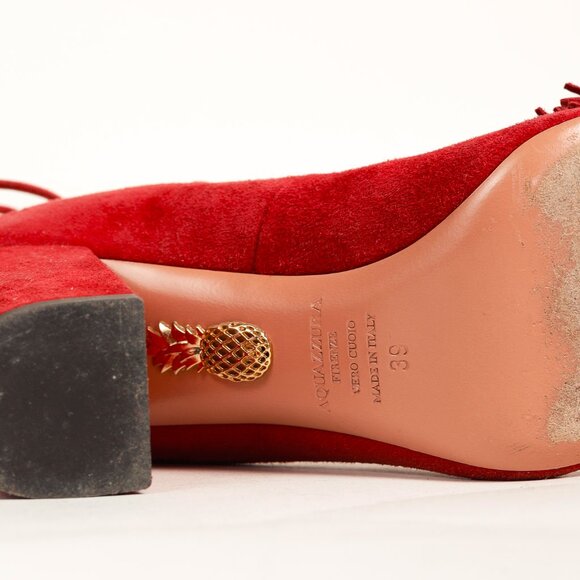 Aquazzura Wild Thing Pomegranate Fringe Lace-Up Block-Heel Pumps - Picture 6 of 11